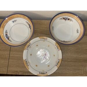 Vintage Bavarian Porcelain Floral Serving Bowls Set of 3 (Lusterware) Antique